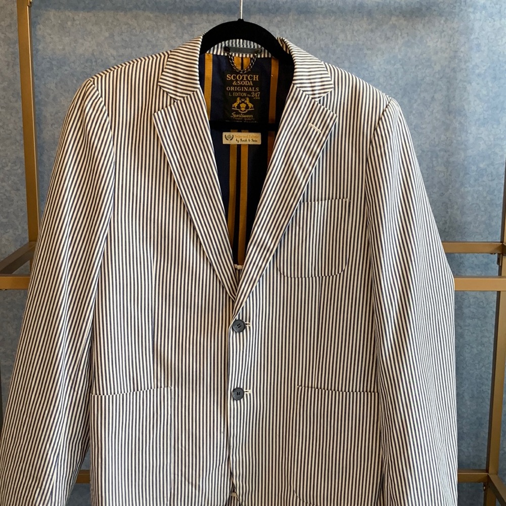 Scotch & Soda Mens Stripe 2 Button Blazer
